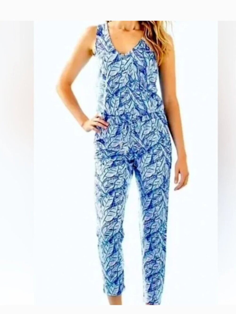 Lilly Pulitzer Paulina Jumpsuit Sleeveless Bennet Blue Let's Mango Floral Large